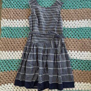 R & B Collection White Blue 50s Style A-Line Fit Flare Dress Womans sz 14 Plus